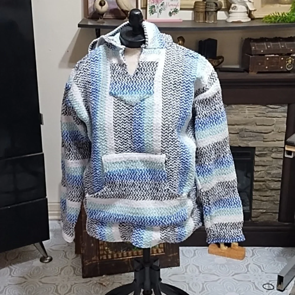 Winter Hoodie Sweater Blue Gray Surf Beach life long sleeve Top b62